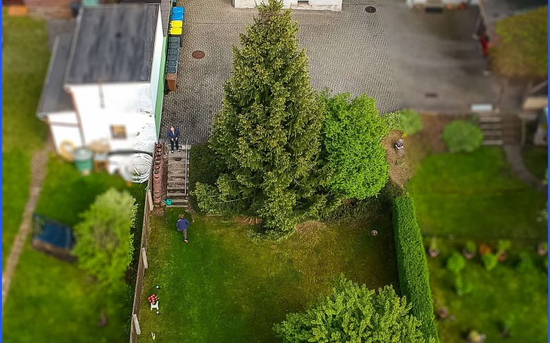 Rückansicht mit Stellplätzen und Grundstück
