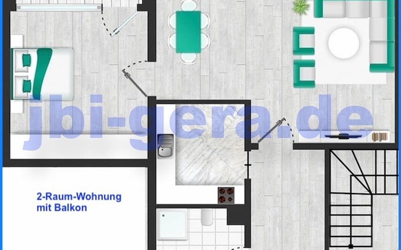 1427 Grundriss 2-Raum-Wohnung mit Balkon
