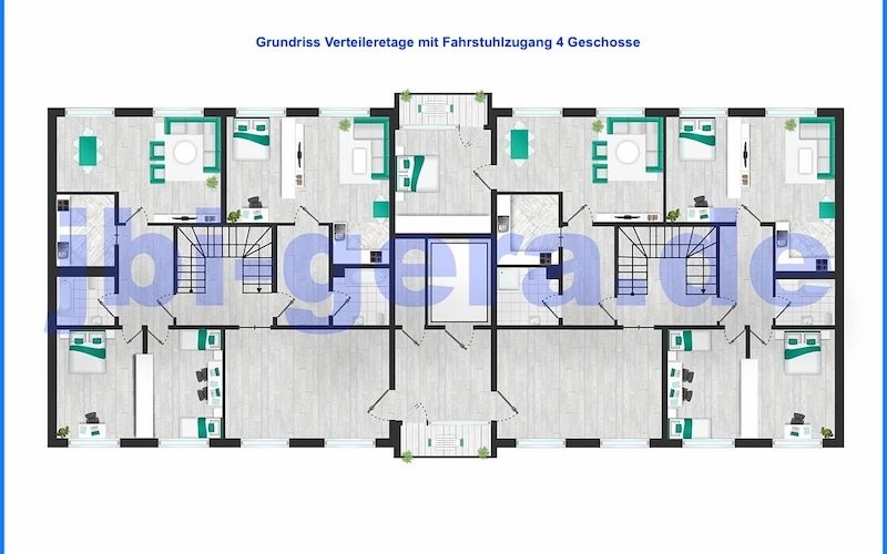 1427 Grundriss Verteileretage mit Fahrstuhlzugang 4 Geschosse