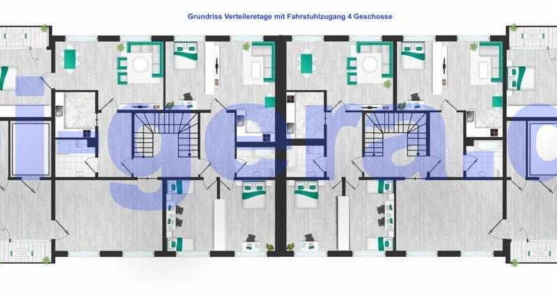 Grundriss Verteileretage mit Fahrstuhlzugang 4 Geschosse